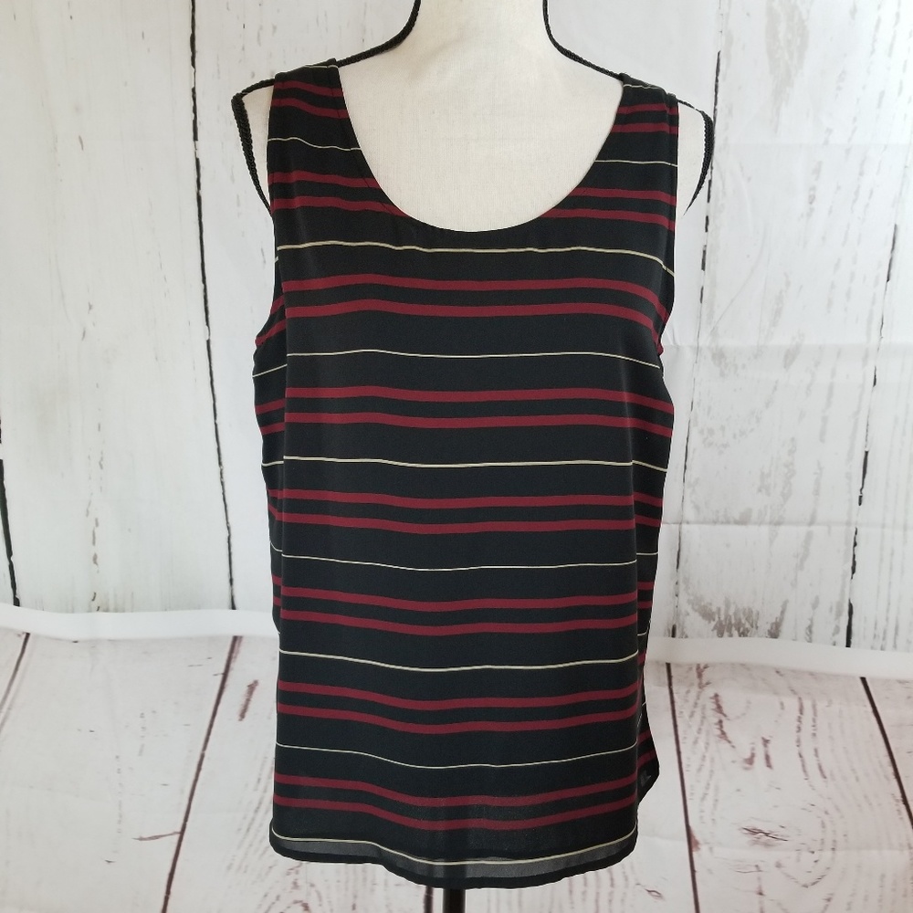 Chaus Tank Top Blouse Sz 12 Black Red Stripe